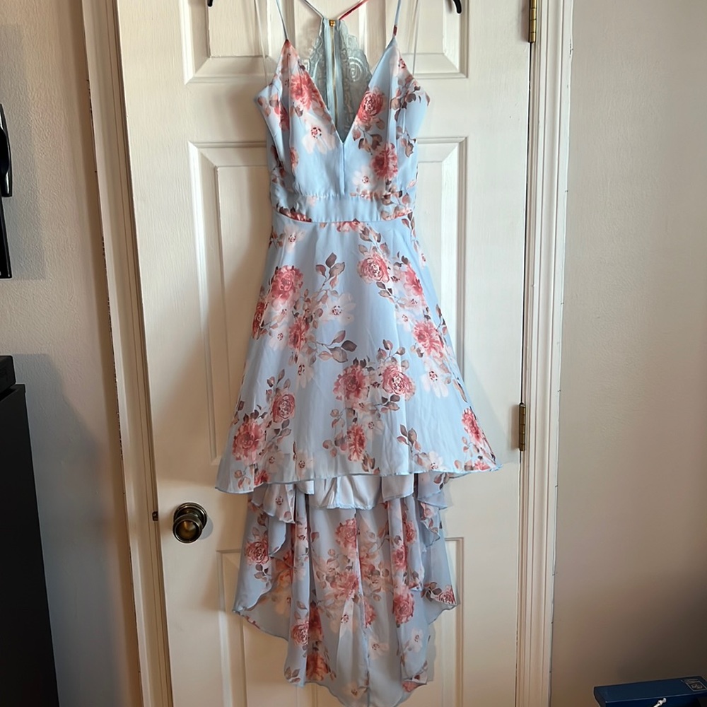 NWOT Medium Light Blue, Floral, High Low Dress